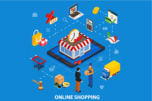 Online shopping isometric concept