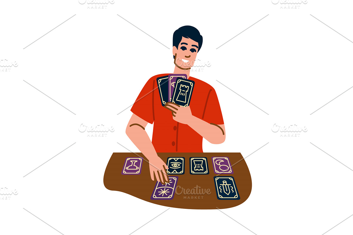 Fortune teller reading tarot cards, a Person Illustration by pikepicture