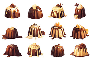 Set of cartoon chocolate cakes with, an Object Illustration by LadadikArt