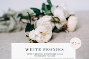 White peonies film look stock photos, a Books & Magazine Mockup by Nellaino (Thumbnail 1 of 8)
