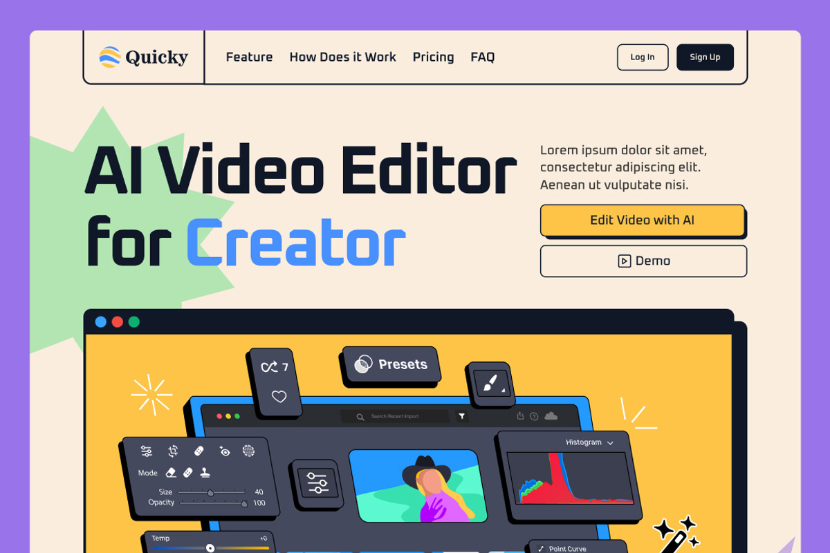 Video Editor Web Landing Page, a Landing Page Template by UICreative (Photo 3 of 4)