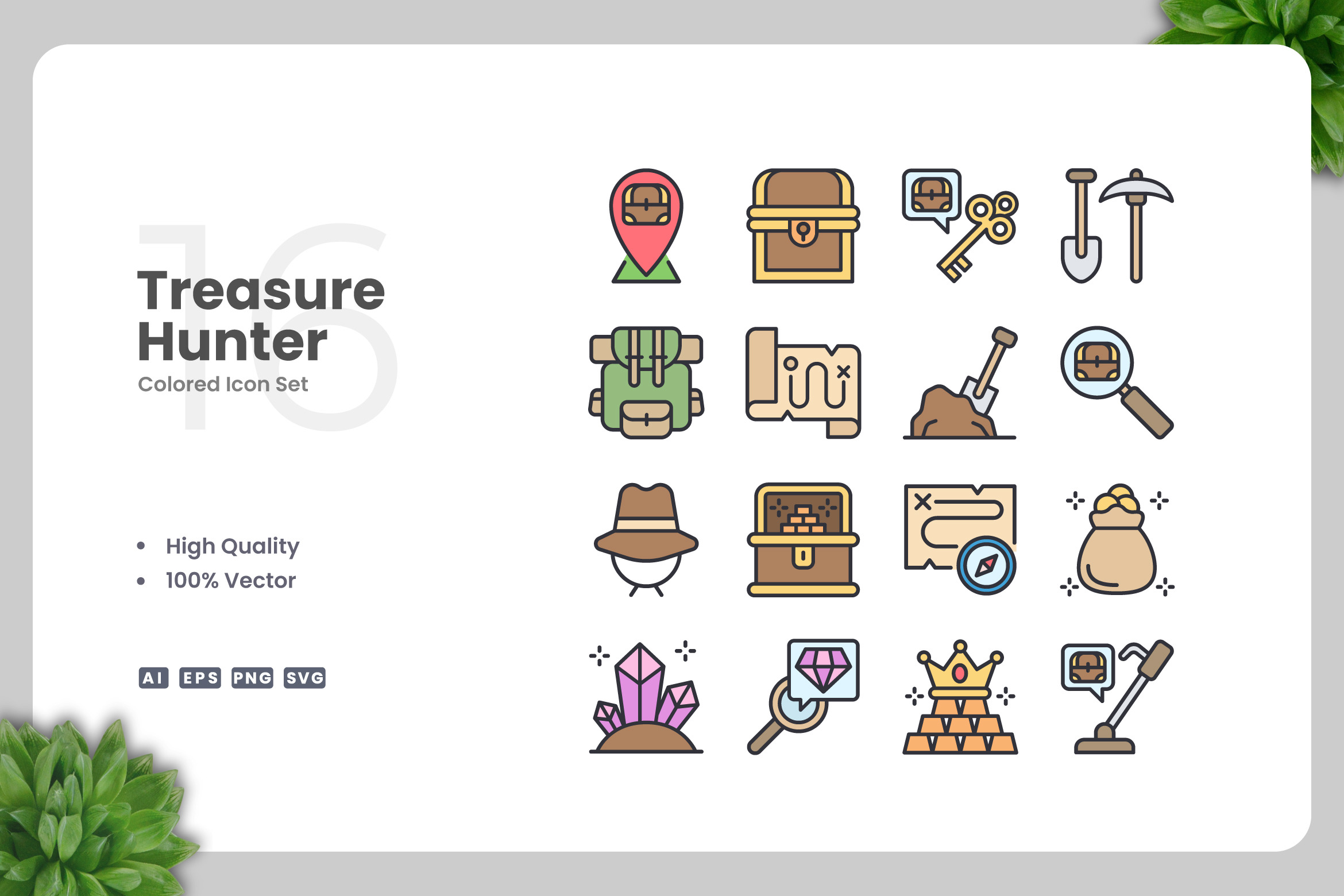 Treasure Hunter Colored Icons by Upnowgraphic  Creative Market