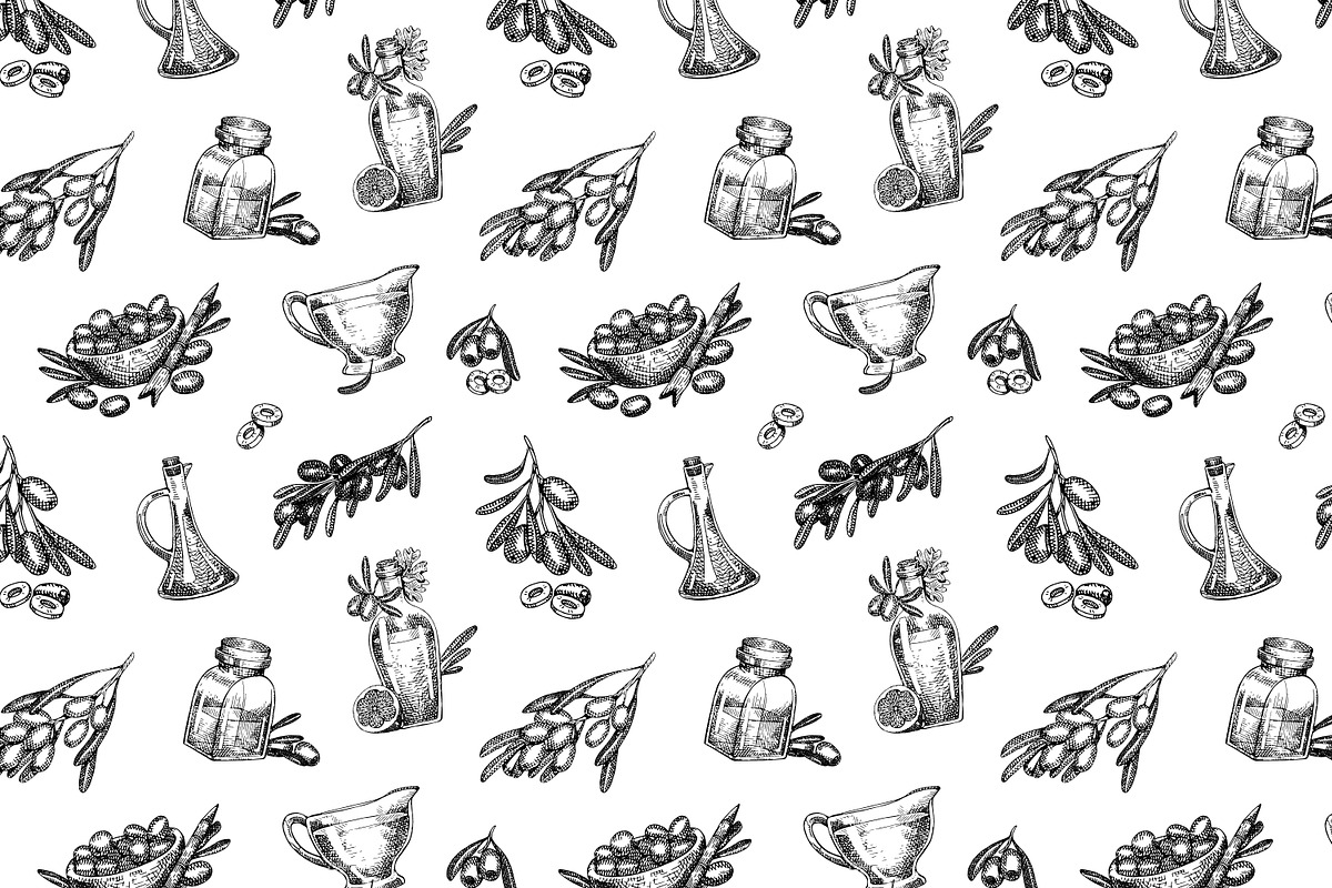 Olive sketches set + backgrounds, a Food Illustration by PaperTrident (Photo 7 of 8)