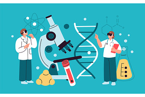 Augmented reality. Scientists with, an Illustration by YummyBuum
