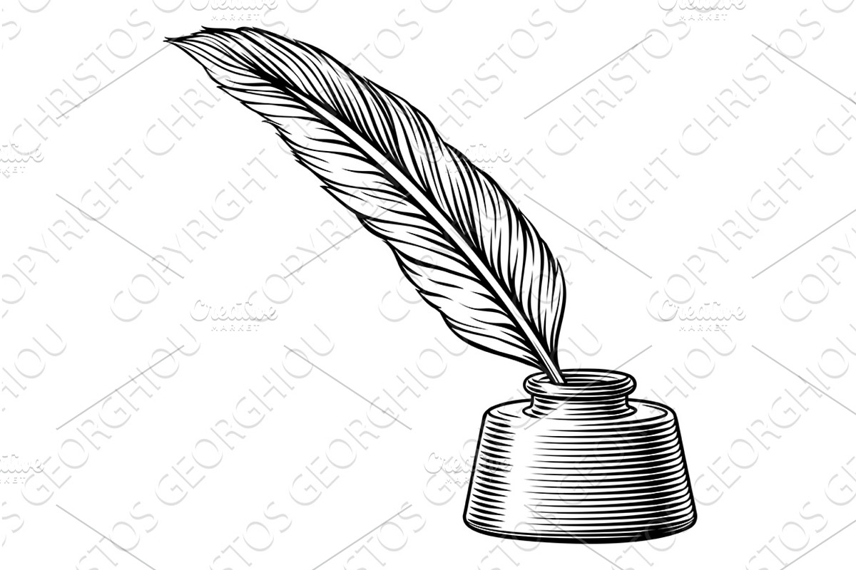 Ink Pen Feather Quill and Inkwell, an Object Illustration by Christos Georghiou