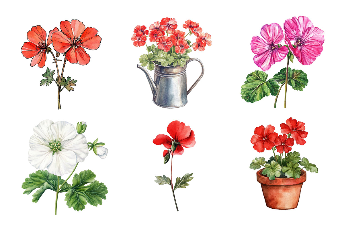 Geranium Flower Watercolor Clipart, an Illustration by SinaCreation (Photo 2 of 5)