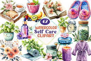 Watercolor Self Care Clipart Bundle, an Illustration by DreamCafeArt