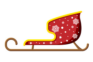 Empty Santa Sleigh With Snowflakes.