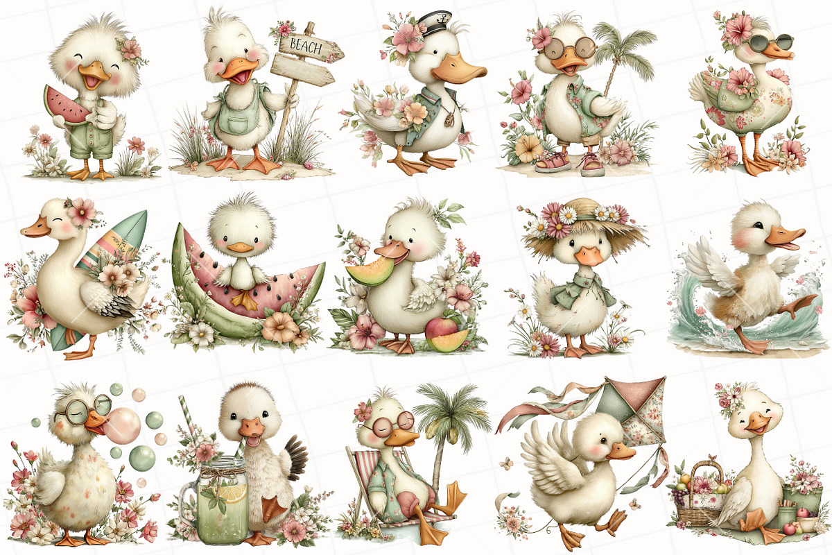 Whimsical Summer Goose Clipart, an Illustration by OK Design (Photo 3 of 6)