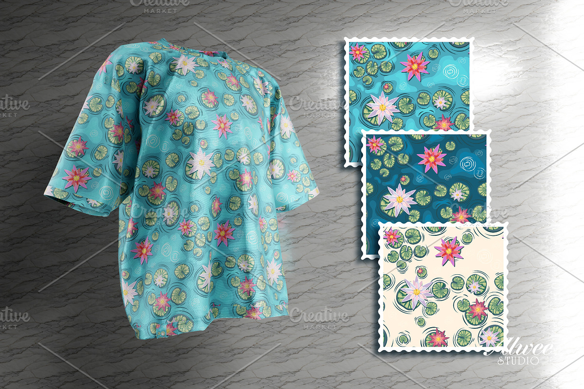 Bright Water Lily Seamless Pattern, a Pattern Graphic by Alwee Studio (Photo 2 of 6)