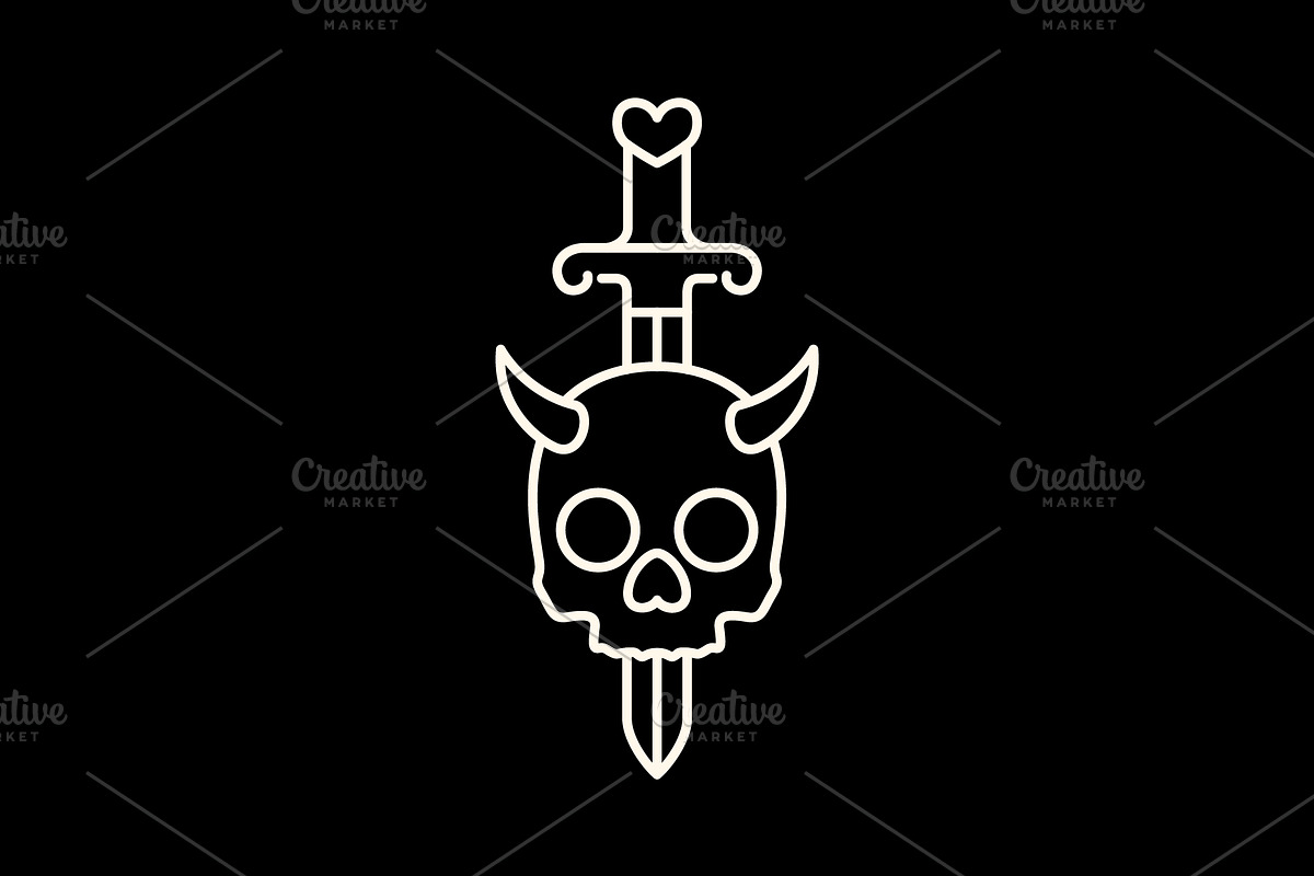 horned skull with sword logo, a Branding & Logo Template by devastd