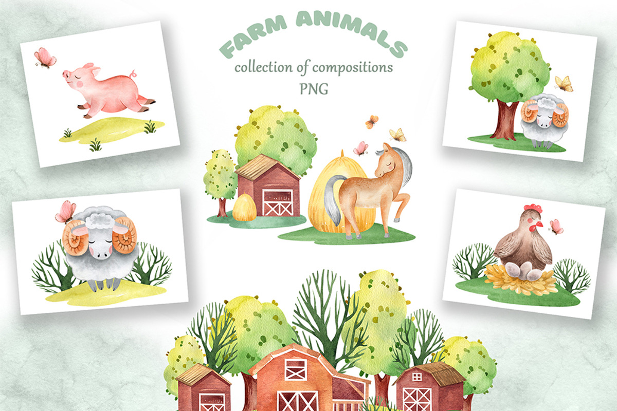 FARM ANIMALS watercolor set, an Animal Illustration by LenArt (Photo 4 of 17)