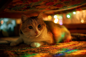 Cat Under Warm Lights, an Animal Photo by Ocean Digital Art