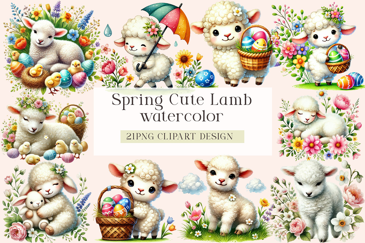 Spring Cute Lamb Clipart Bundle, a Seasonal Illustration by DreamArtGraphic (Photo 1 of 5)