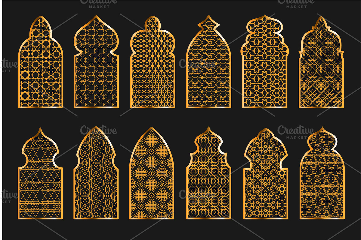 Arabian ornamental window. Golden, an Illustration by YummyBuum
