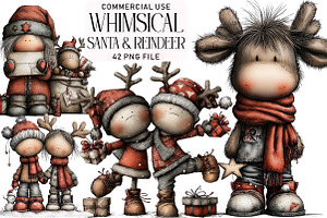 Whimsical Santa & Reindeer Clipart, an Illustration by Daily.Designs