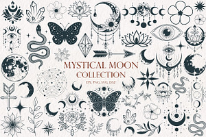 Hand Drawn Mystical Moon Collection, an Illustration by CreationArt