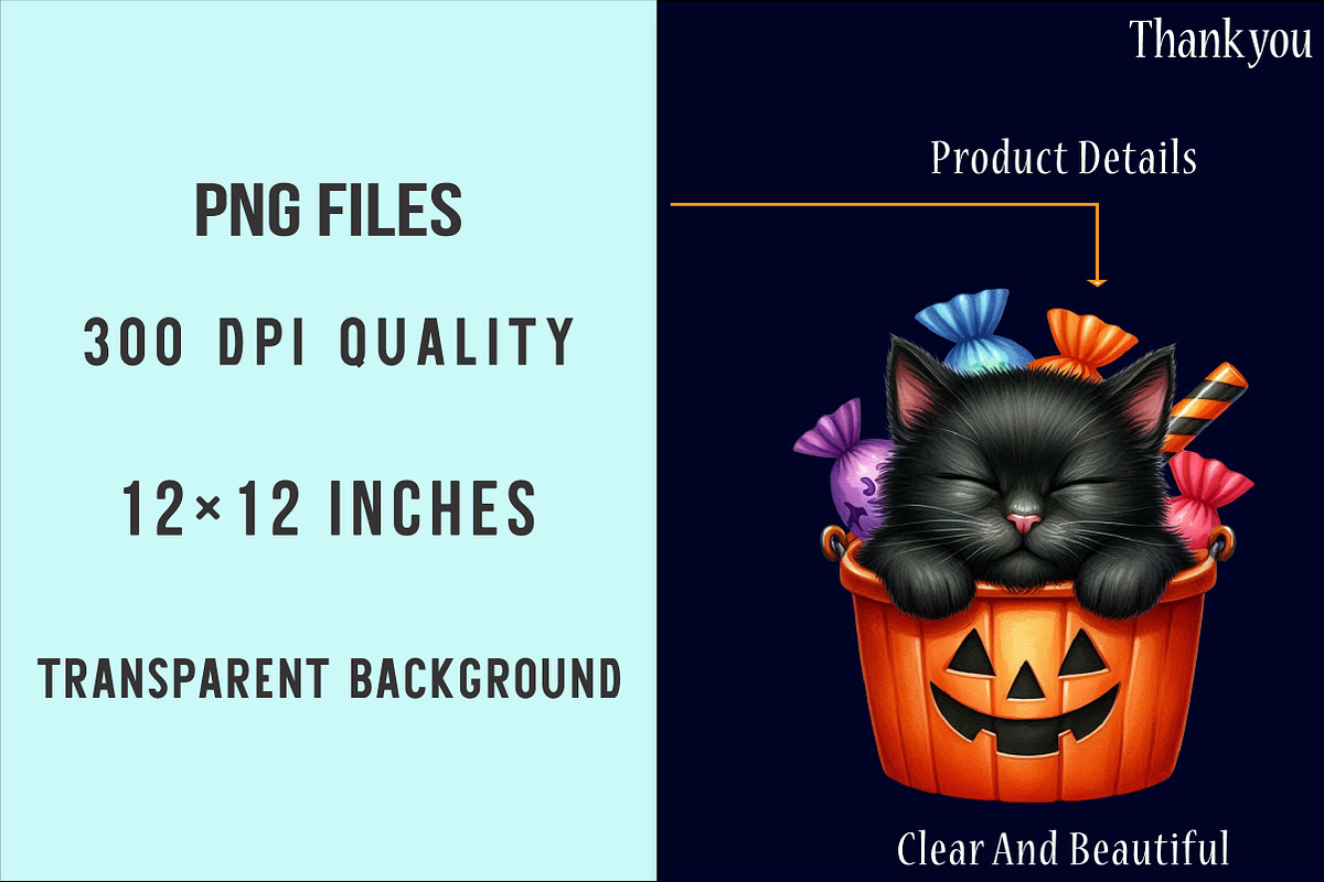 Watercolor Black Cat Halloween PNG, an Illustration by SinaCreation (Photo 5 of 5)
