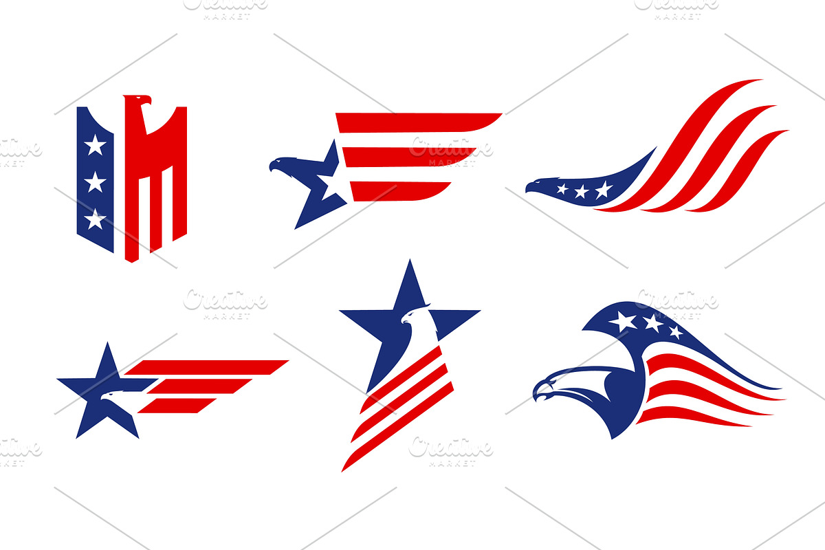 American eagle icons with USA flag, an Animal Illustration by Vector Tradition