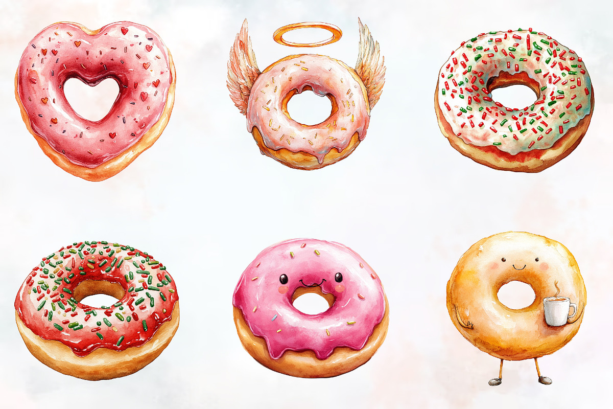 Donut Watercolor Cliparts, an Illustration by RobertsArt (Photo 5 of 7)