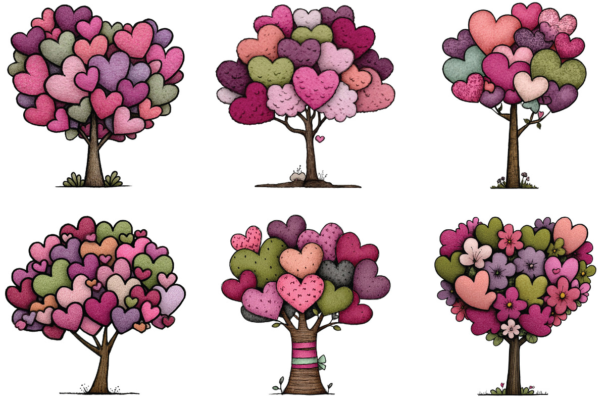 Whimsical Valentines Day Heart Tree, an Illustration by CraftArtStudio (Photo 5 of 6)