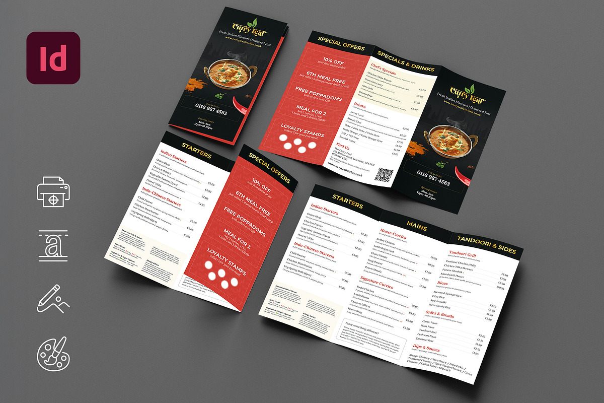 Indian Restaurant Trifold Menu | InDesign A4 Brochure Template preview 3