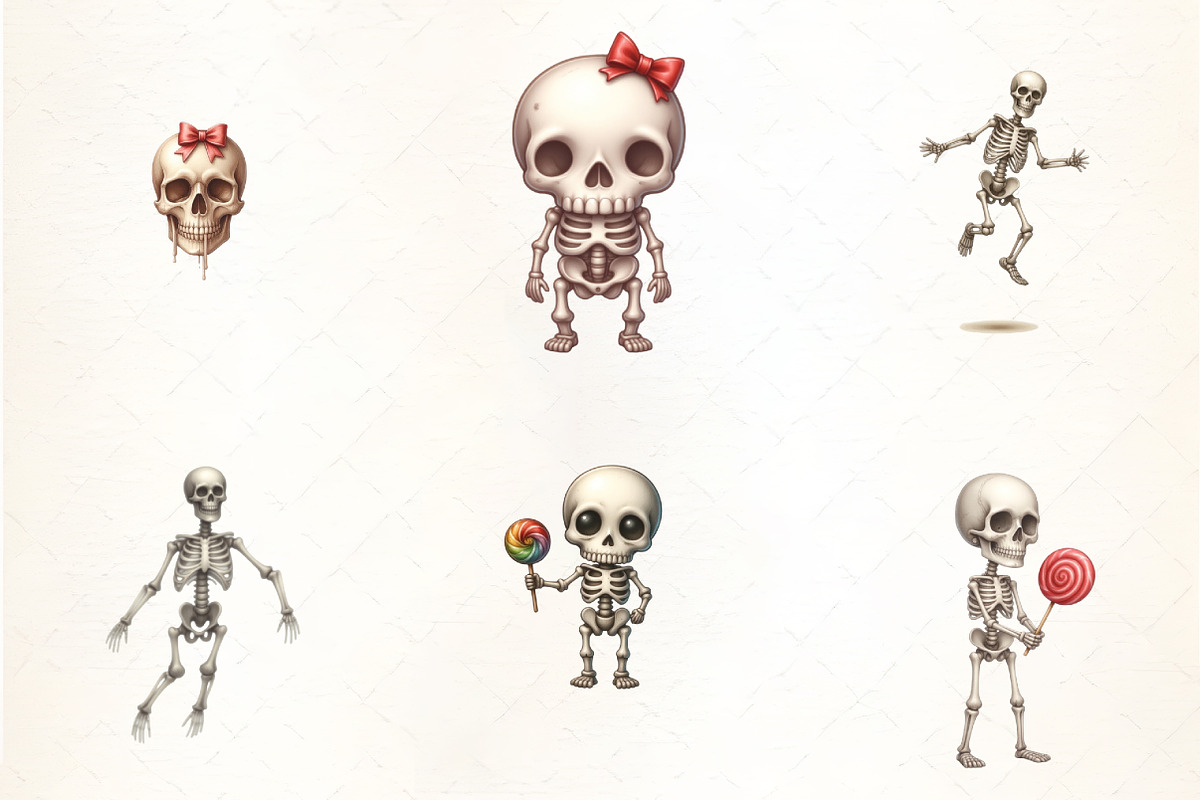 Cute Skeleton Clipart, an Illustration by CrexoraLab (Photo 3 of 5)