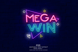 Mega Win Neon Sign PSD Editable Text, a Layer Style Add-On by TrueVector