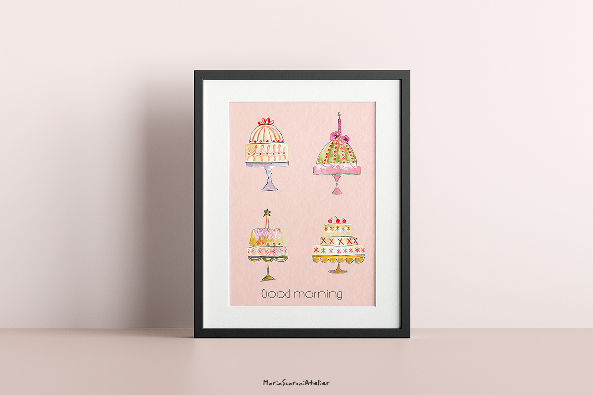 Watercolor Cakes Clipart, an Illustration by MariaScaroniAtelier (Photo 2 of 6)