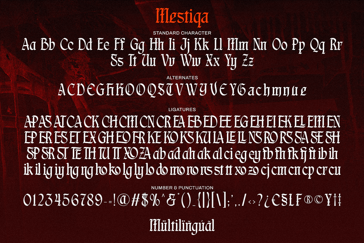 Mestiqa – Blackletter Font, a Blackletter Font by Pixesia Studio (Photo 11 of 11)