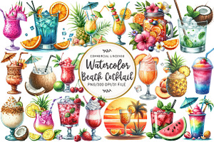 Tropical Beach Cocktail Clipart, an Illustration by OK Design
