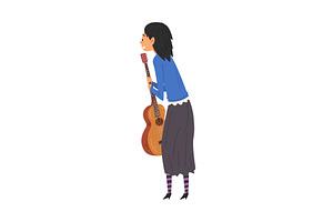 Young Woman with Guitar Standing, a Person Illustration by TopVectors