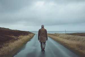 Rear view on a man walks on a road, a Person Photo by MistyDay