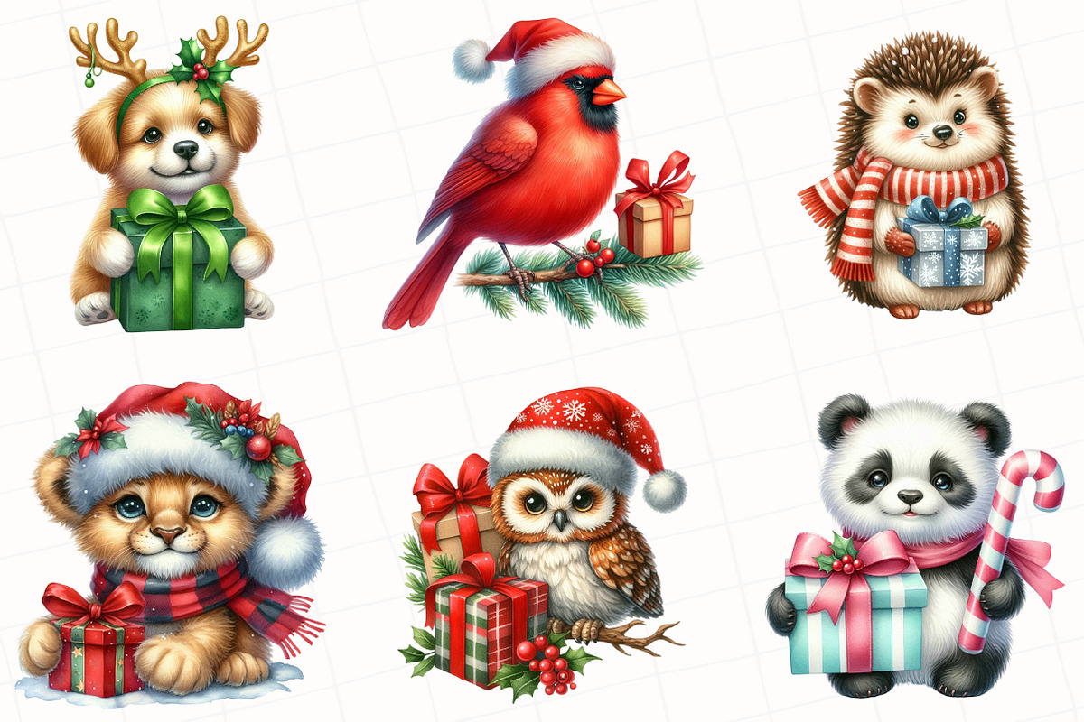 Christmas Animals Watercolor Clipart, an Illustration by OK Design (Photo 2 of 5)