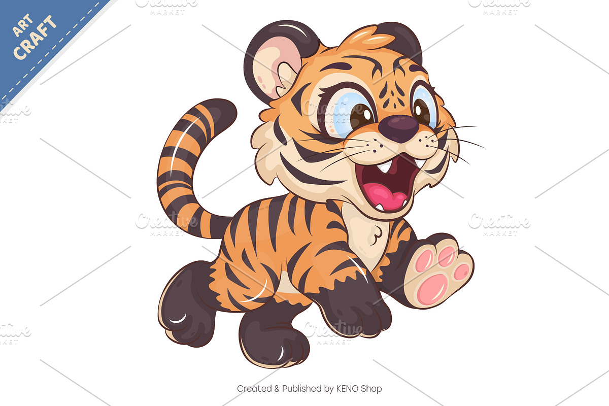 Funny cartoon tiger. T-Shirt, PNG, an Animal Illustration by KENO Mascots (Photo 2 of 3)