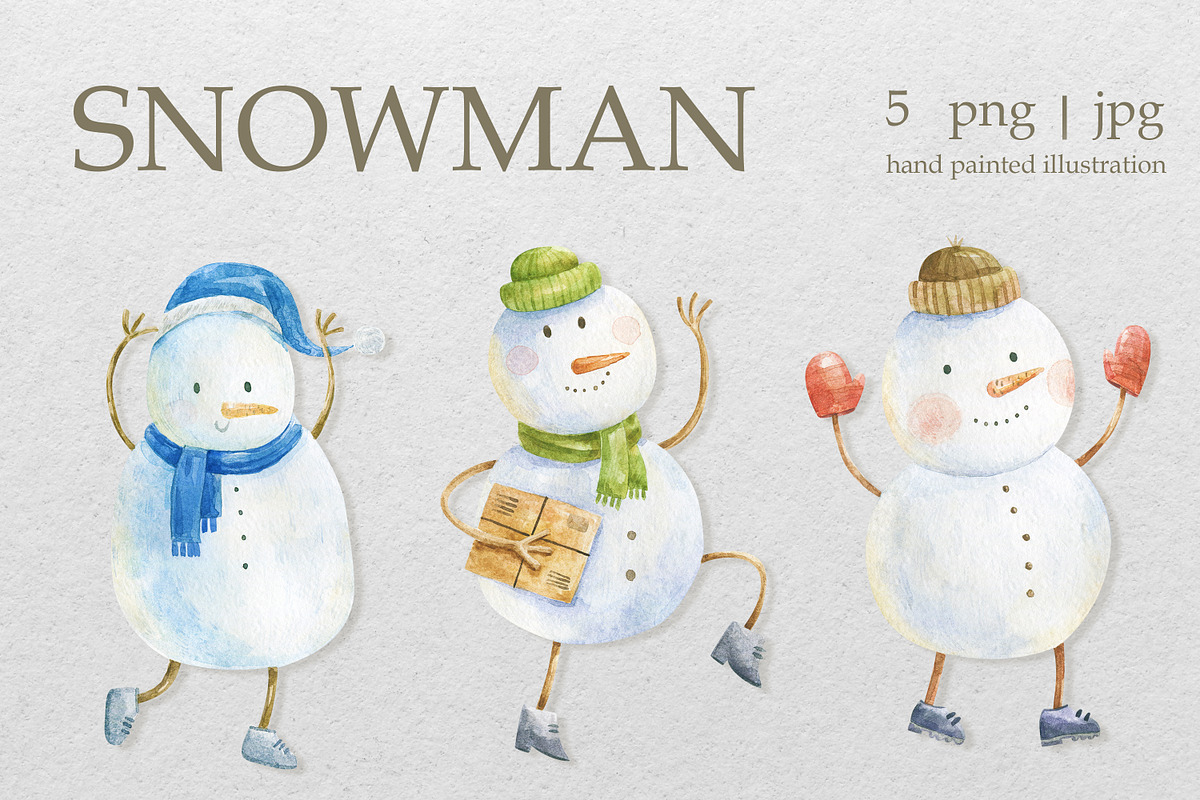 Watercolor Christmas snowman clipart, an Illustration by the_myro (Photo 1 of 6)