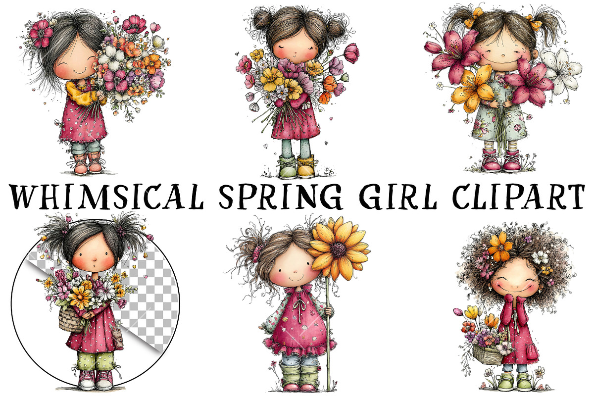 Whimsical Spring Girl Clipart, an Illustration by OK Design (Photo 2 of 6)