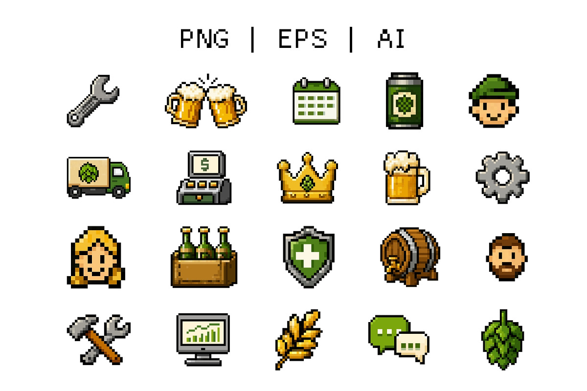 Brewery Pixel Icons Pack, an Object Illustration by Bielousova Art (Photo 2 of 3)