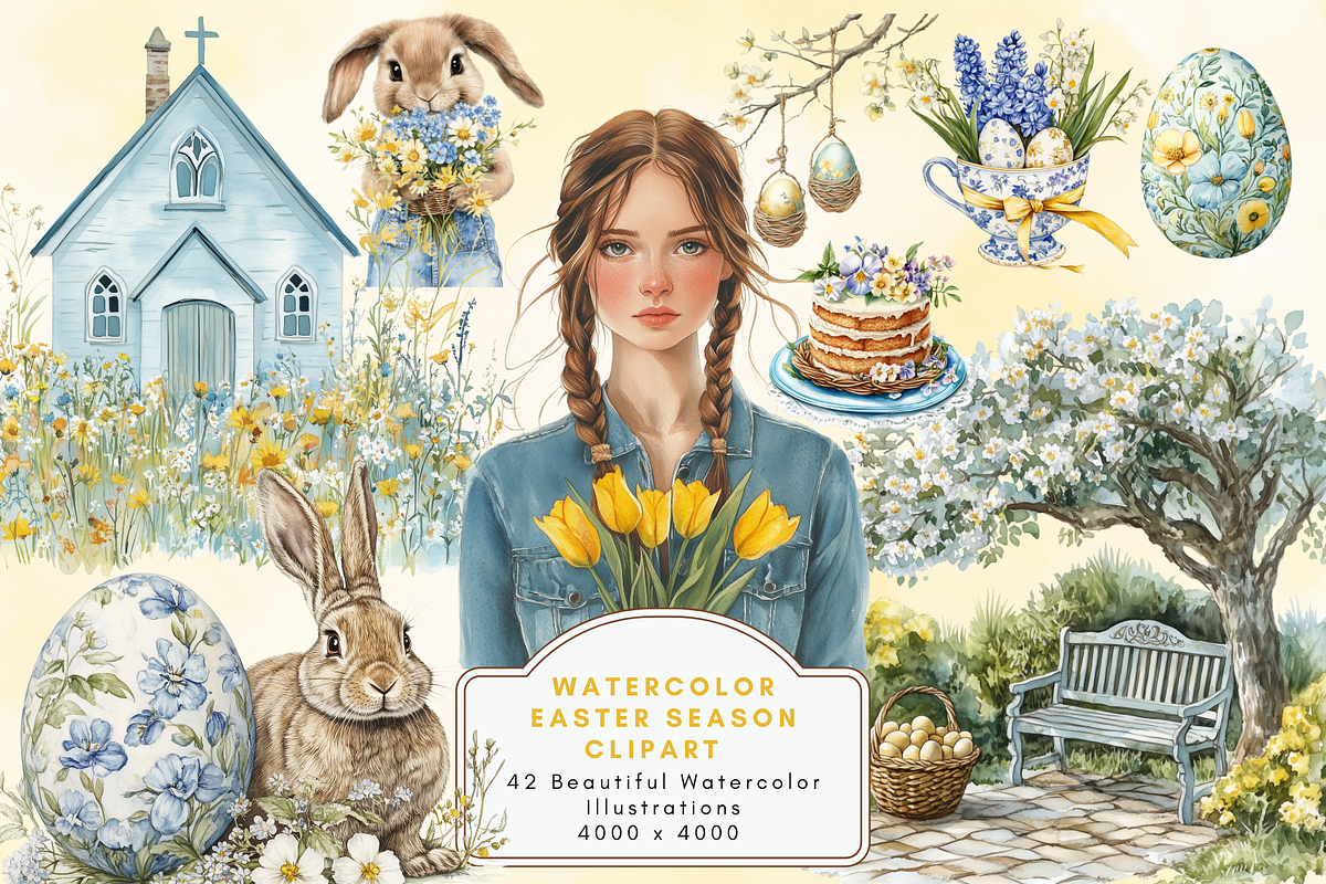 Watercolor Easter Season Clipart, an Illustration by NadiaTheronArt (Photo 1 of 5)