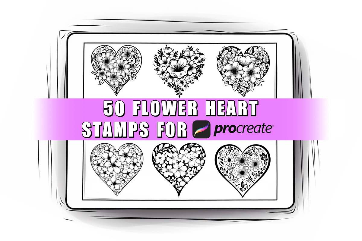 50 Flower Hearts Procreate Stamps, a Brush Add-On by Procreate Sale (Photo 1 of 6)