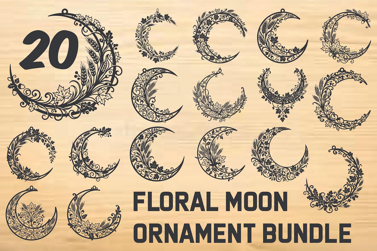 Floral Moon Ornament Bundle, an Object Graphic by hafijul (Photo 1 of 6)