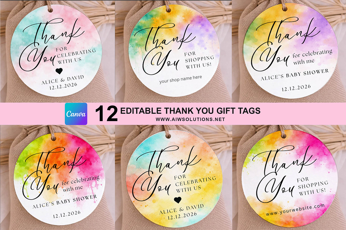Watercolor floral Gift tag bundle, a Card Template by AIW SOLUTIONS (Photo 2 of 6)