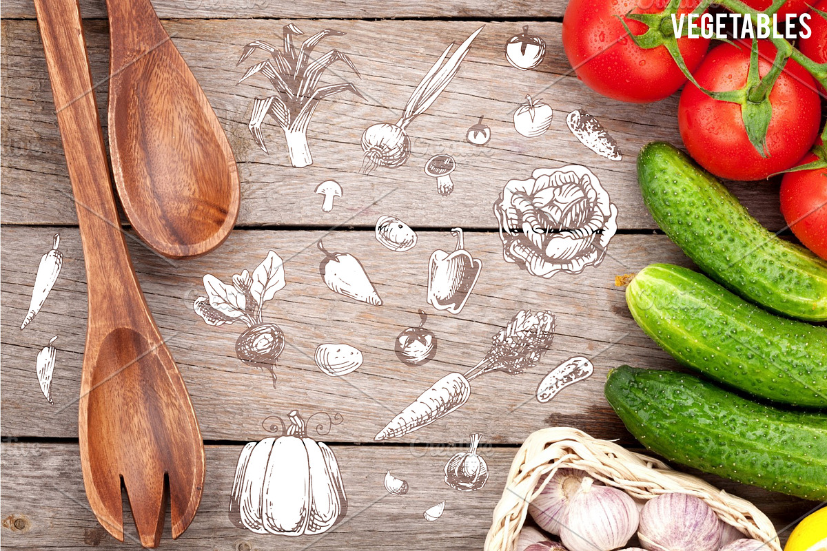 Hand-drawn vegetables. vector, a Food Illustration by Margo Miller (Photo 2 of 5)