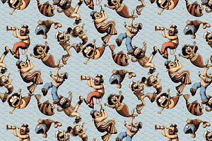 Cheerful sailors and mermaids., a Pattern Graphic by Designs by Helen Trupak