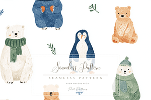 Cute Winter Animals Seamless Pattern, a Pattern Graphic by Pati Charm Studio