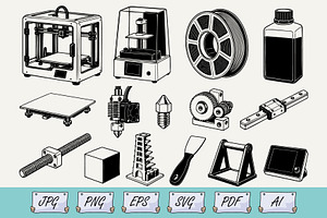 3D Printing Equipment Doodle SVG