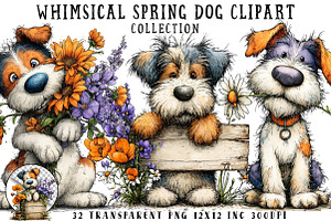Whimsical Spring Dog Clipart, an Illustration by OK Design