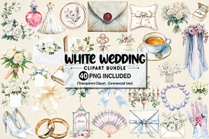 Watercolor White Wedding Bundle, an Illustration by Pixels.Craft