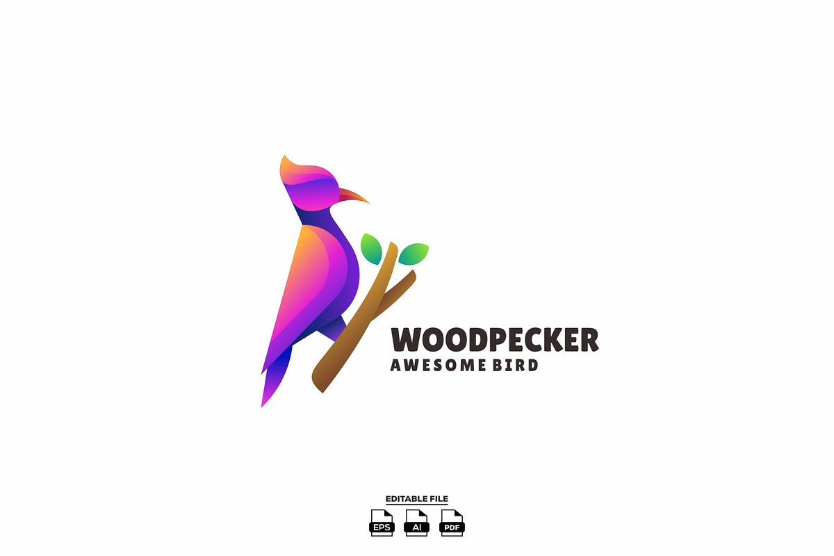woodpecker bird gradient logo, a Branding & Logo Template by LOGTURNAL