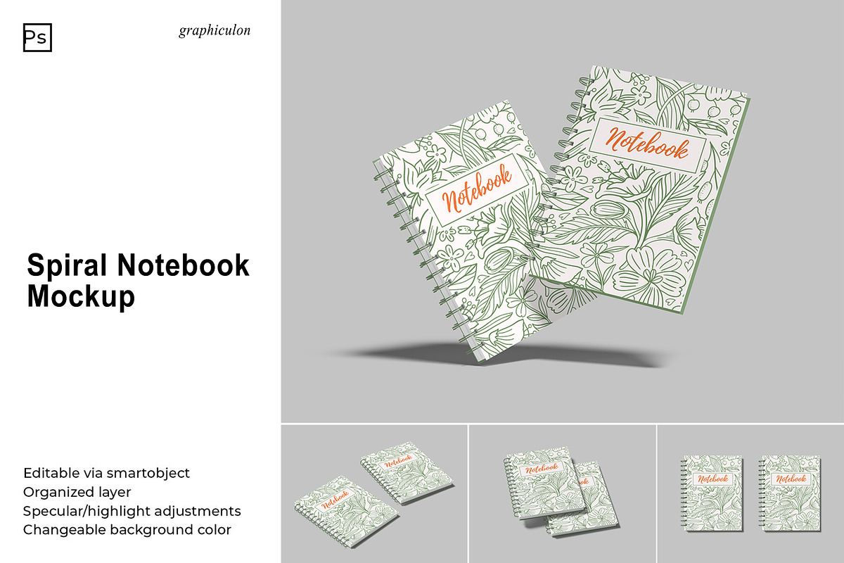 Spiral Notebook Mock-up, a Books & Magazine Mockup by Graphiculon (Photo 1 of 10)
